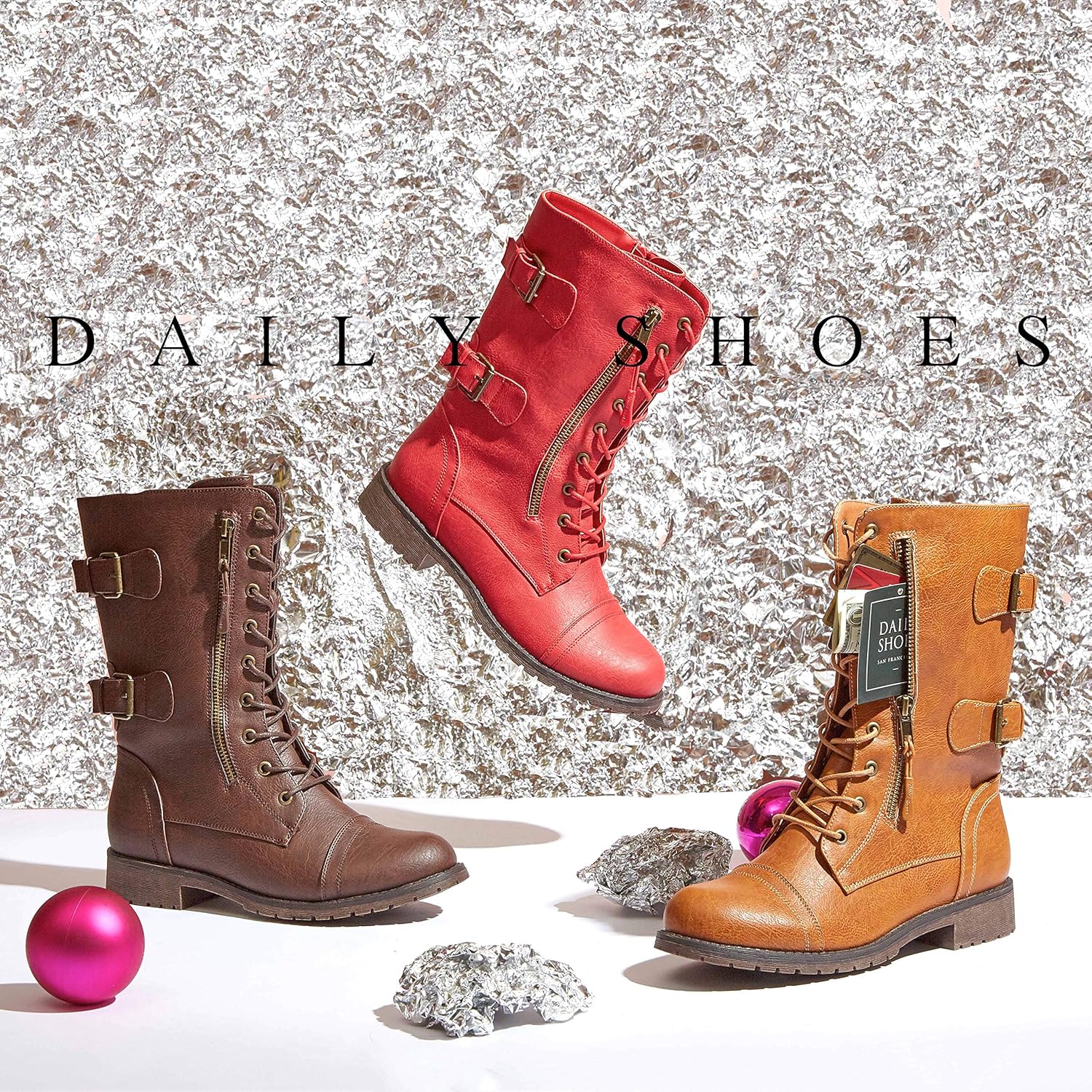 DailyShoes Women's Ankle Bootie High Lace up Military Combat Mid Calf Credit Card Knife Money Wallet Pocket Boots: Shoes