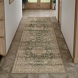 WondRg 2x6 Washable Green Vintage Runner Rug for