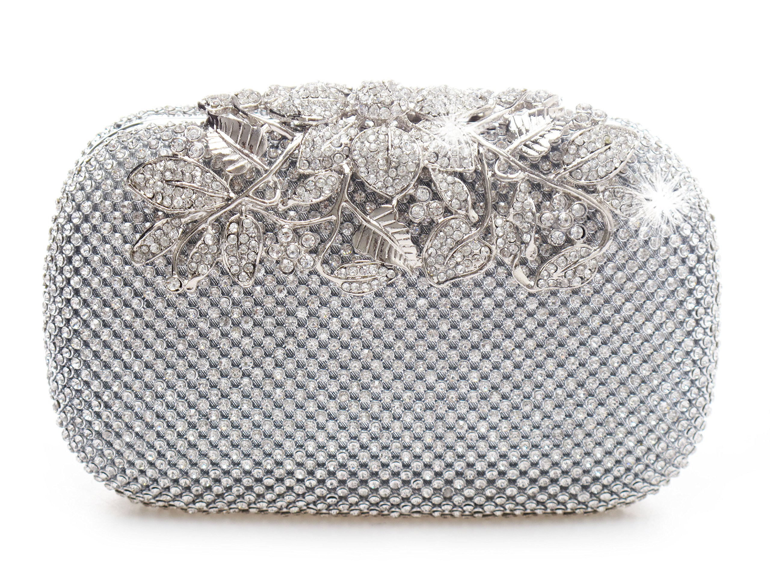 Unique Clasp Silver Diamante Crystal Diamond Evening bag Clutch Purse Party Bridal Prom