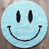 Evovee Blue Bath Mat Rug Funny Happy Cute Bathroom Decor Face Shower Rugs Retro Funky Bedroom Aesthetic Fun Round Preppy Cool Apartment College Washable Novelty Bathmat