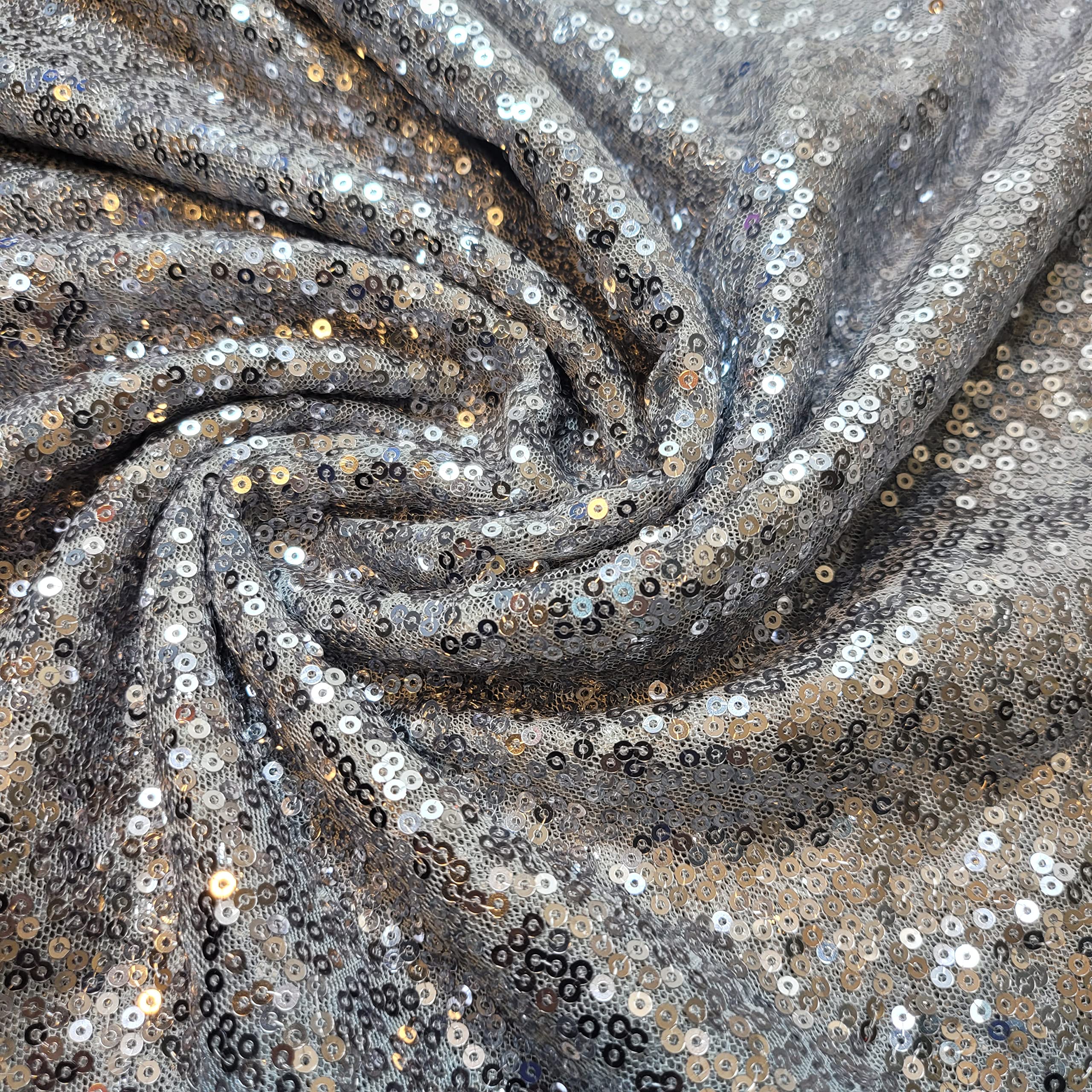 Sparkly Sequin Shiny Bling Decorations Dress Craft Fabric Material 58" Net with - 130cm Wide Sold As 1 Meter Pre - Cut Lengths (Available in 21 Colours) (Silver White)