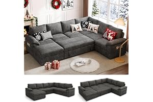 SUAWY 108 Inch Sectional Sleeper Sofa with Pull Out Bed, U Shaped 7 Seat Modular Sectional Sofa with Storage, Sectional Couches for Living Room, Cloud Modular Couch,Removable Sofa Cover, Dark Grey