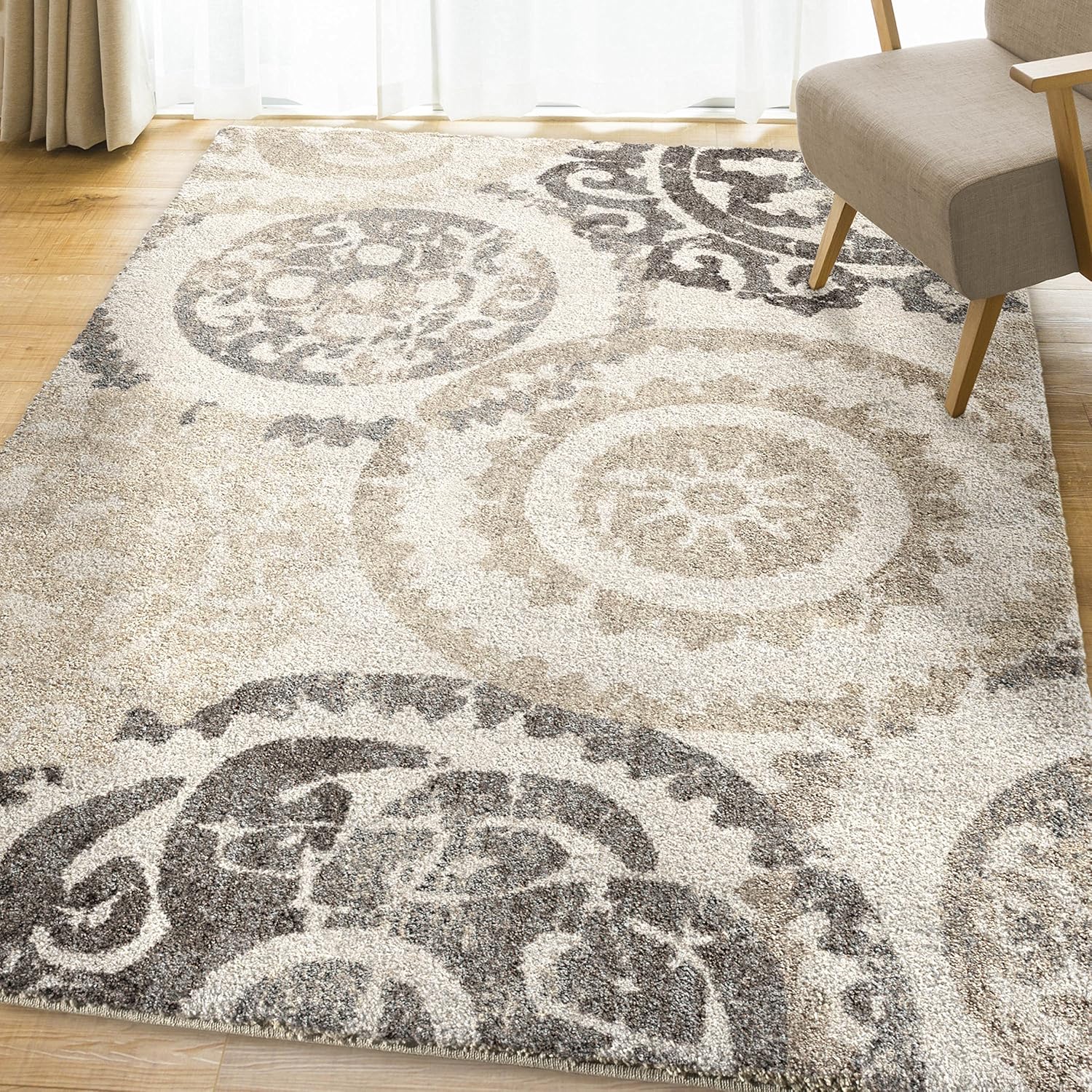 Amazon Com Orian Rugs Super Shag Collection 392517 Stencil Area Rug 9 X 13 Ivory Furniture Decor