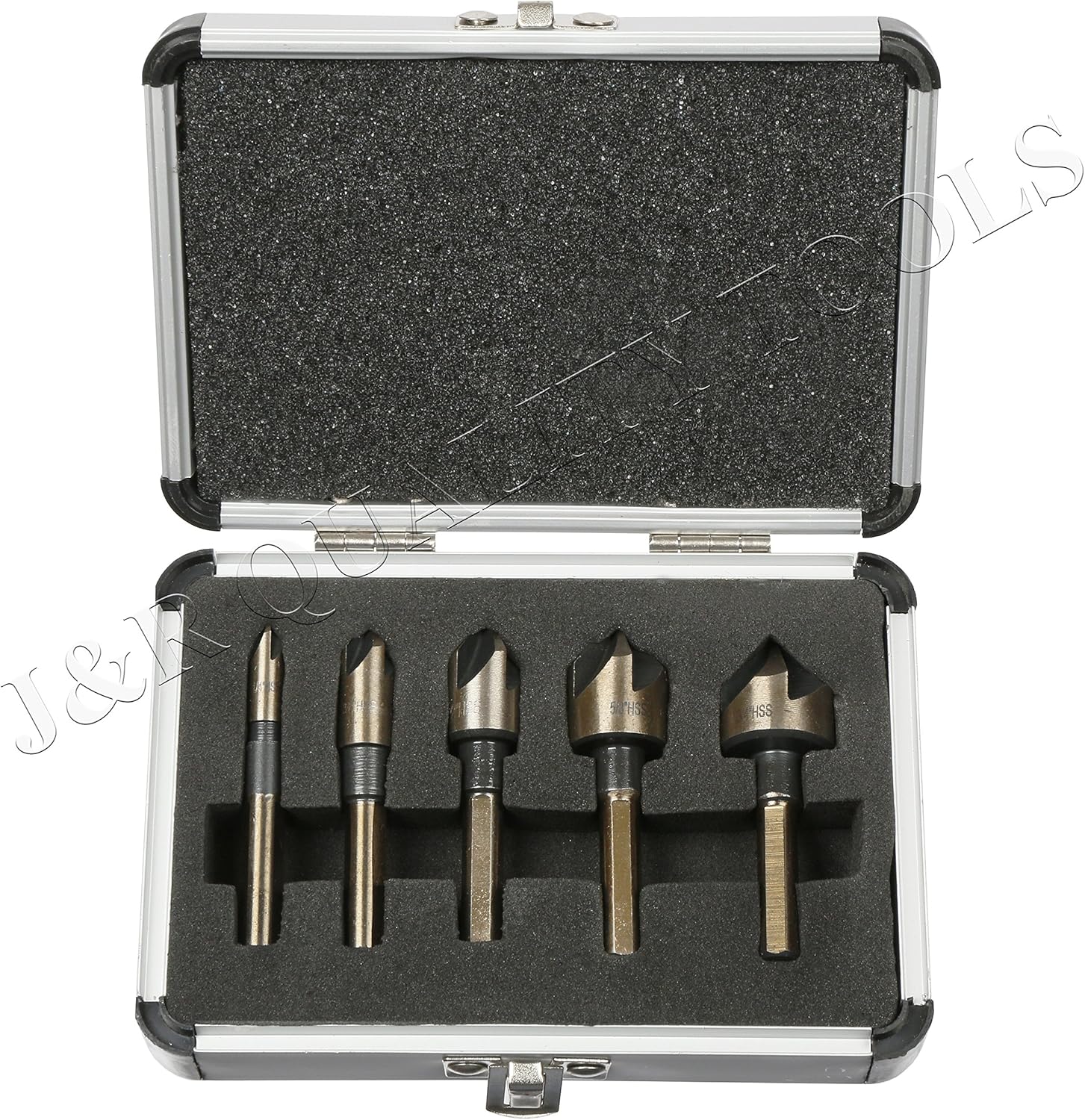 5 Piece Premium M2 Countersink Bit Set with Carrying Case TriFlat Shank