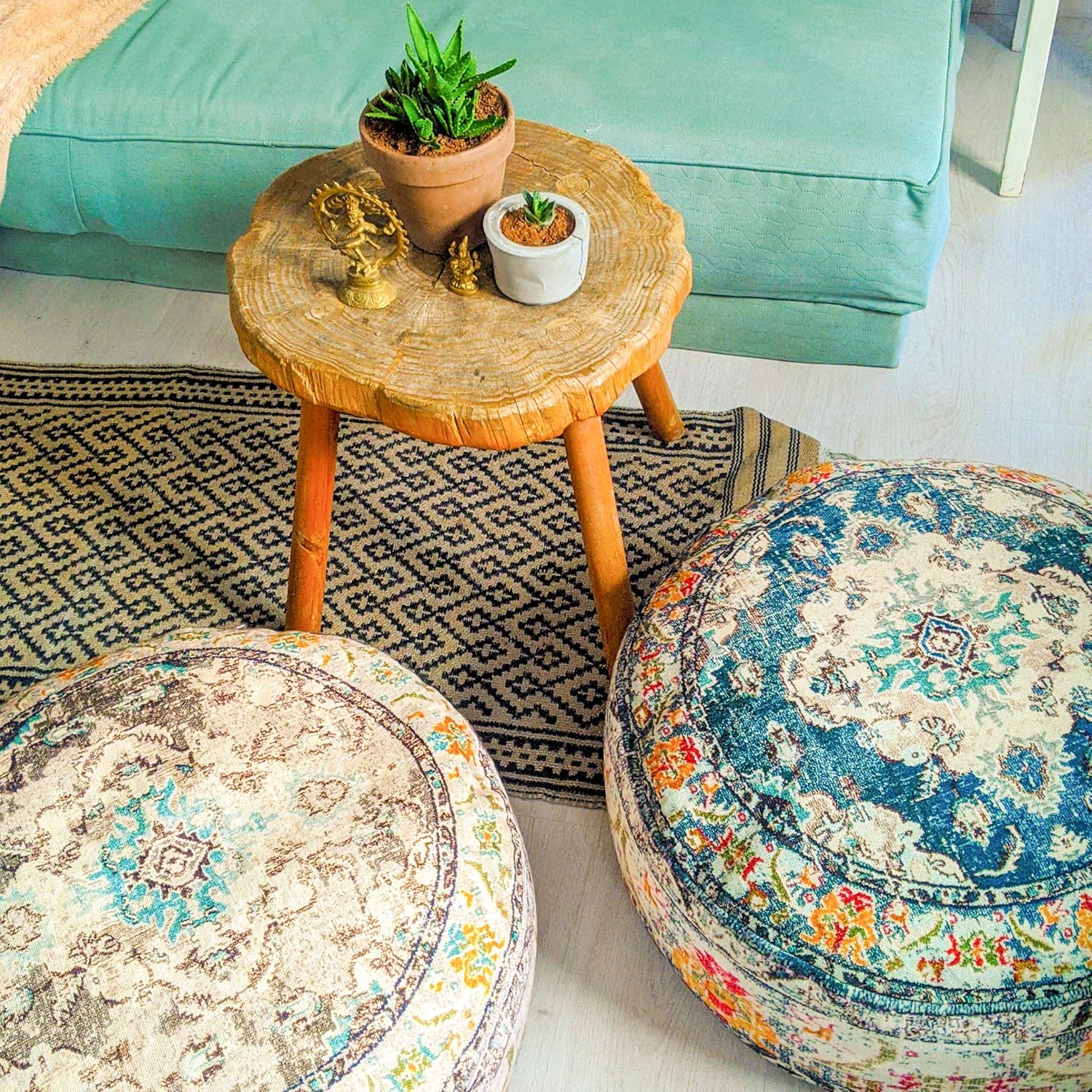 Mandala Life ART Bohemian Yoga Decor Floor Cushion Cover - 24x8 inches - Round Meditation Carpet Pillow Case - Printed Cotton Rug Pouf: Furniture & Decor