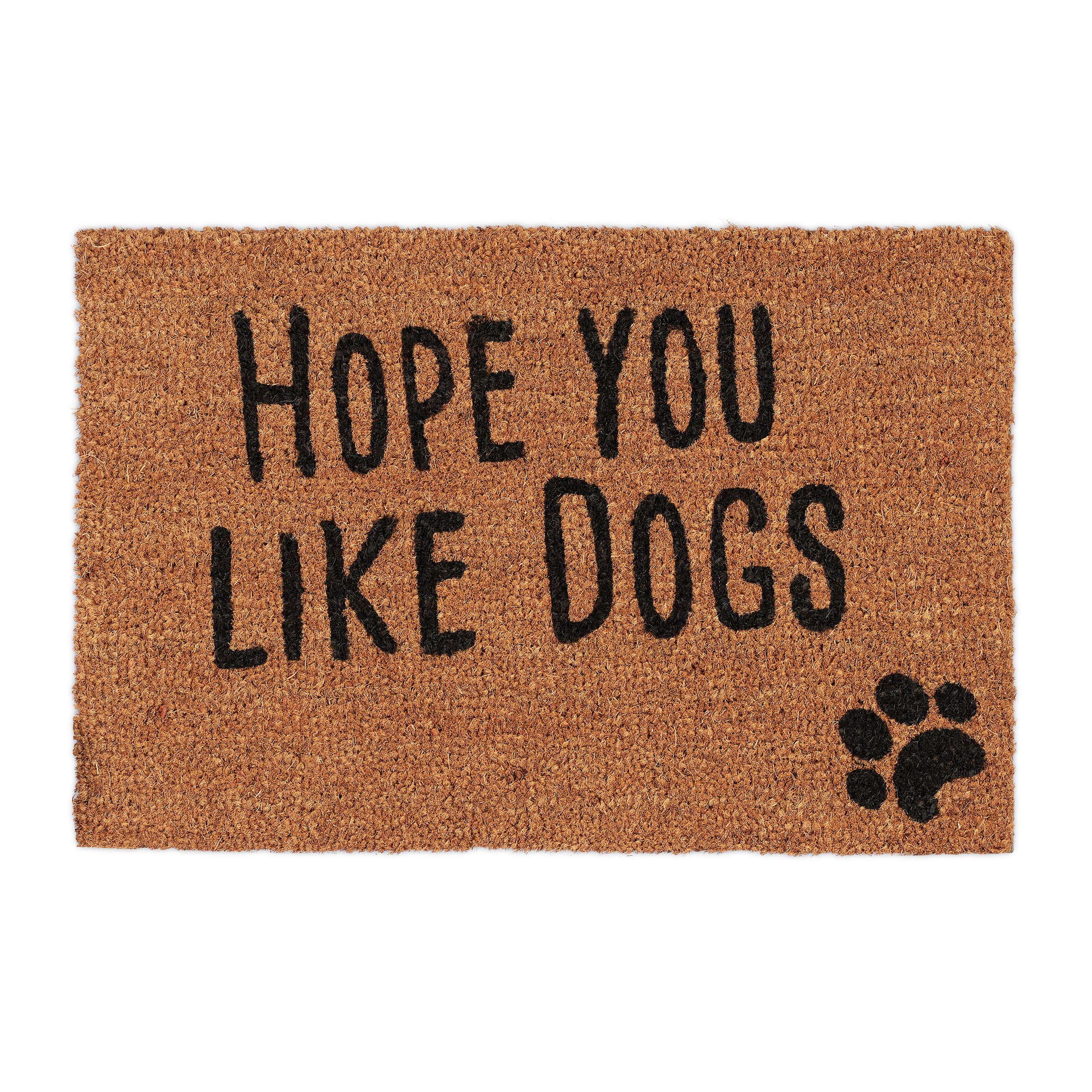 Relaxdays Doormat with Slogan, Hope You Like Dogs, Animal Theme, Coconut Fibres, Outdoors, Indoors, Welcome Mat 40x60cm, Natural, Coir, Standard