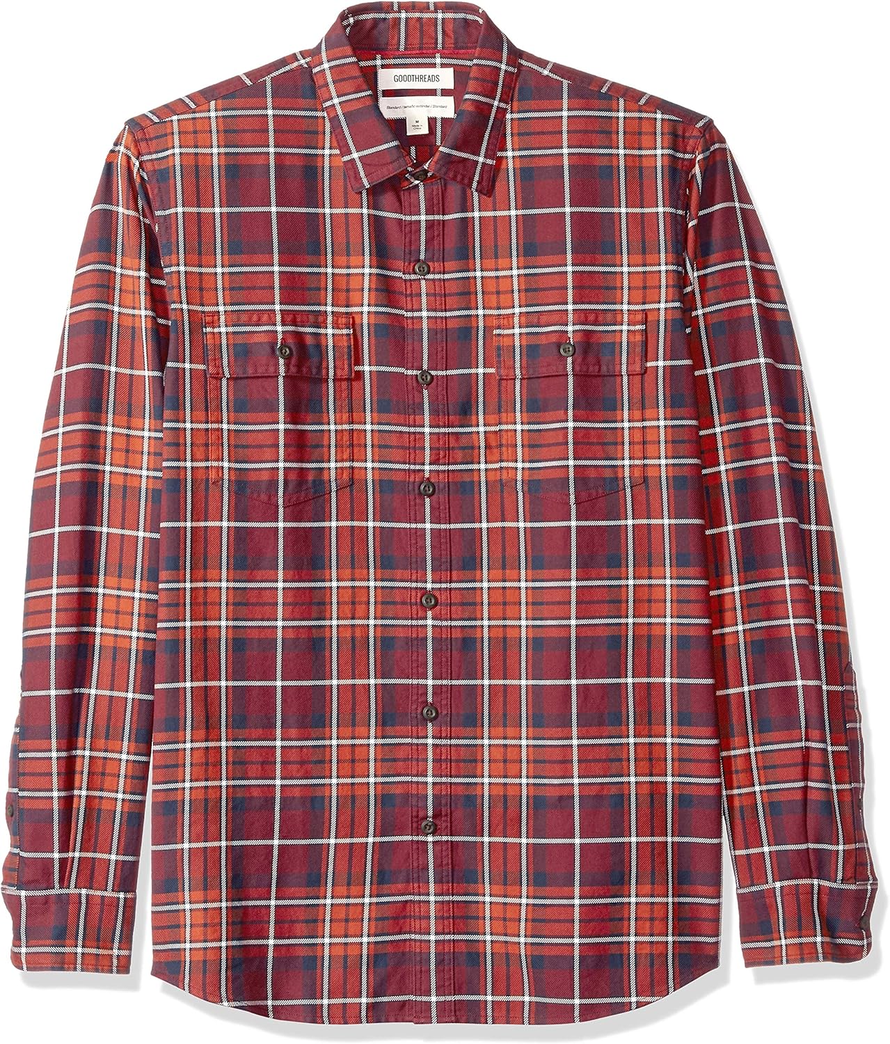  Brand - Goodthreads Men's Standard-Fit Long-Sleeve Plaid Twill Shirt: Clothing