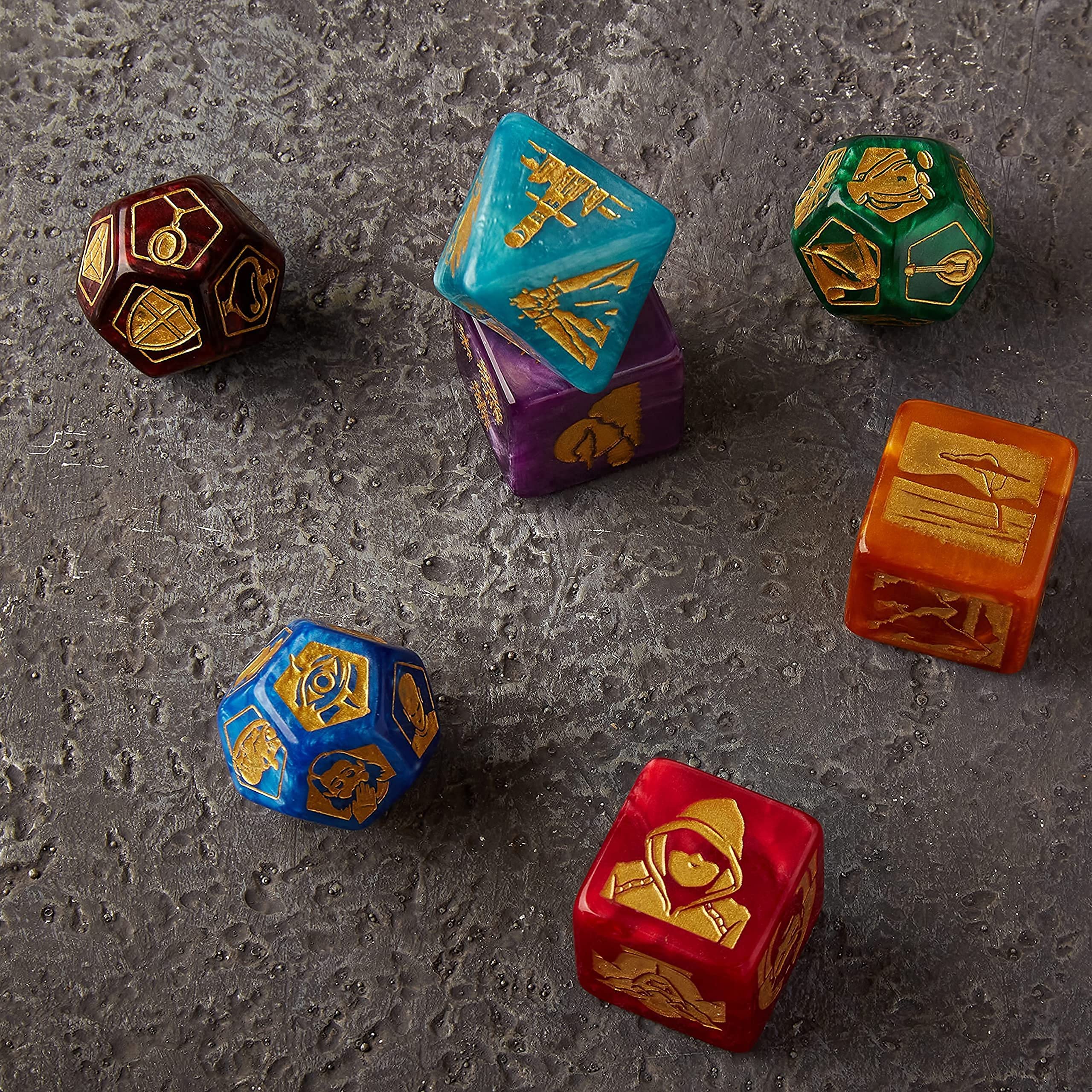 Scrying Stones - DM Scenario Dice - RPG Game Master TTRPG & D&D Accessory Set - 7 Custom Polyhedral Geek Tools for Creating Random Fantasy NPCs, Dungeons, Characters, Quests, and Treasure