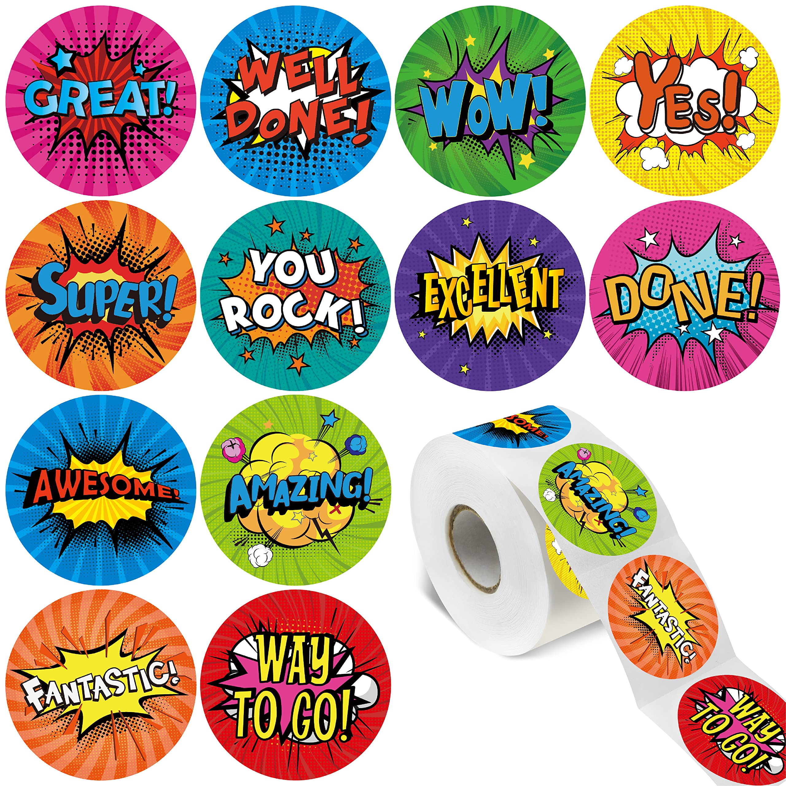 Photo 1 of 1000PCS Superhero Incentive Stickers, 12 Unique Designs per Roll, Classwork Award Stickers for Teacher Motivational Classroom Reward Gifts Encourage Kids to Do Chores Go to The Toilet (1 Inch Each)