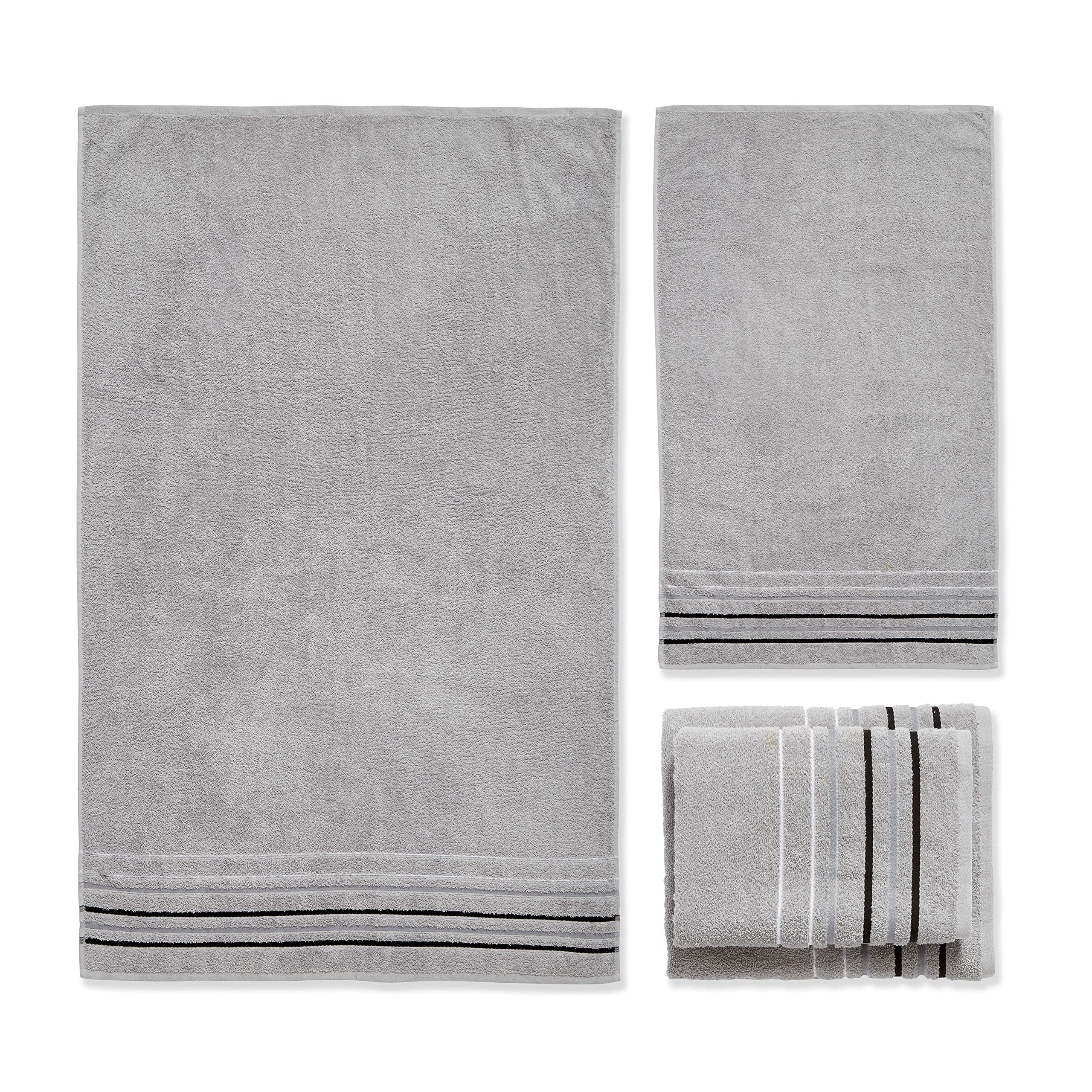 Catherine Lansfield Bathroom Java Stripe 450 gsm Soft & Absorbent Cotton 4 Piece Towel Set Grey