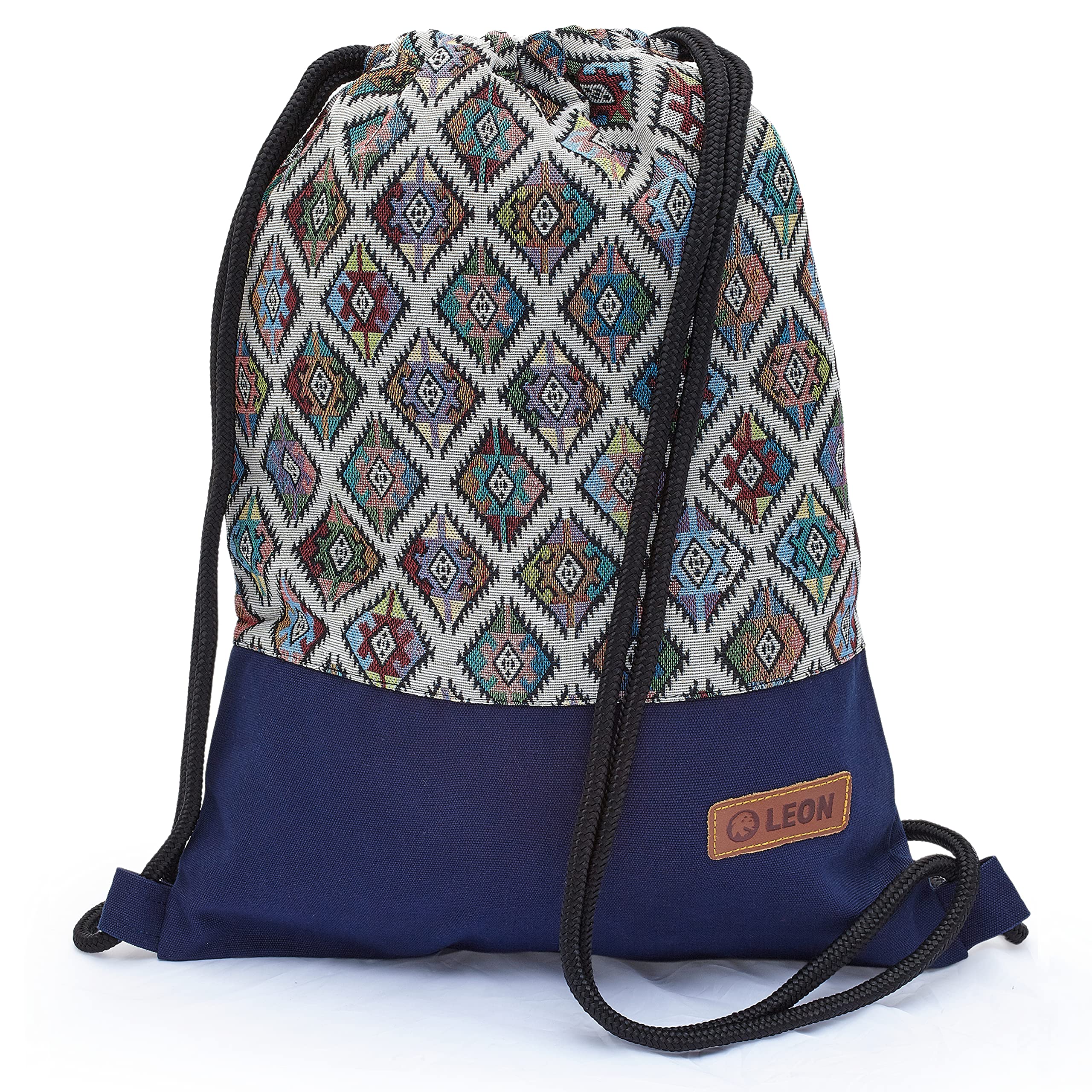 By Bers Leon Gym Bag with Inner Pockets Zip Backpack Bag Bag Women Men Gym Bag Draw String, Boho 001 blue, Gym bag gym bag backpack gym bag bag bag