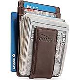 Money Clip Leather Wallet For Men Slim Front Pocket RFID Blocking with Super Strong Magnetic