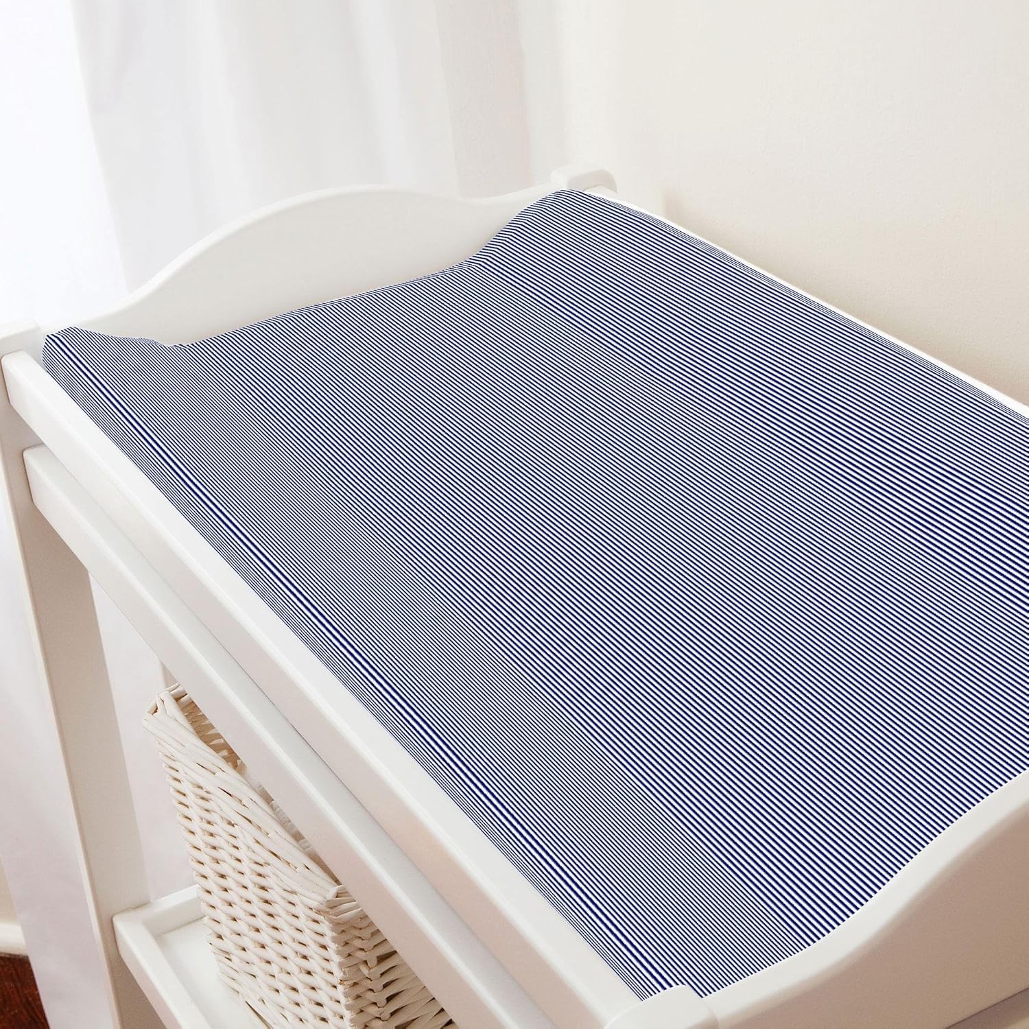 Carousel Designs Navy Mini Stripe Changing Pad Cover