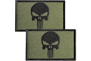 Bluyellow 2Pcs Skull Patch Set with Hook and Loop Fasteners, Embroidered Tactical Patches for Backpacks, Military Helmet, Tactical Vest, Dog Vest, Morale Patches with Sew on Opt, Olive Green
