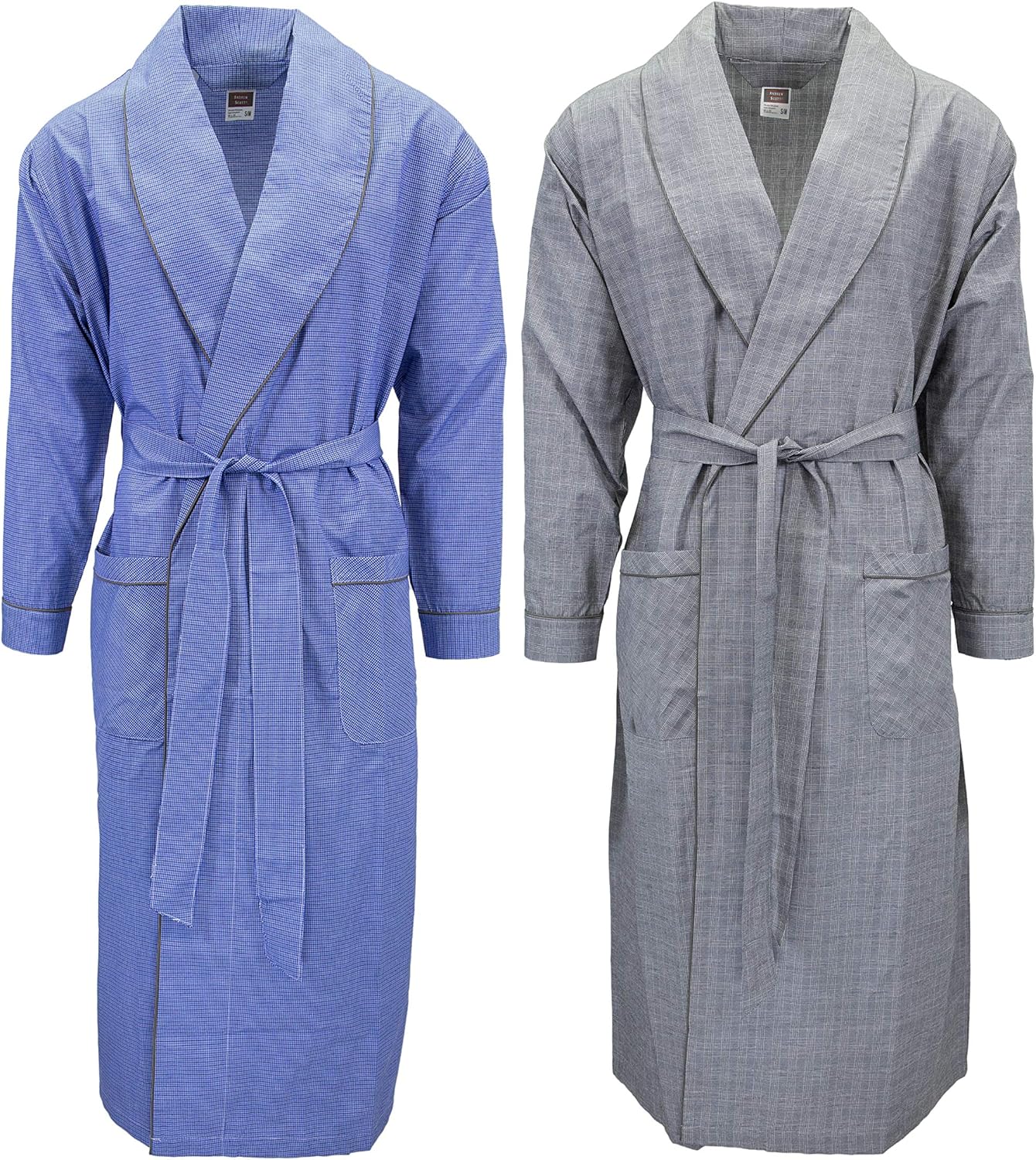 Mens 2 Pack Long Sleep Robe, Premium Cotton Blend Woven Lightweight Bathrobe (Small/Medium, 2 PK-Assorted Plaids) at  Men’s Clothing store