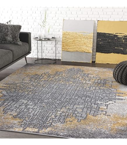 Amazon.com: Abani Rugs Grey & Yellow Painted Pattern Area