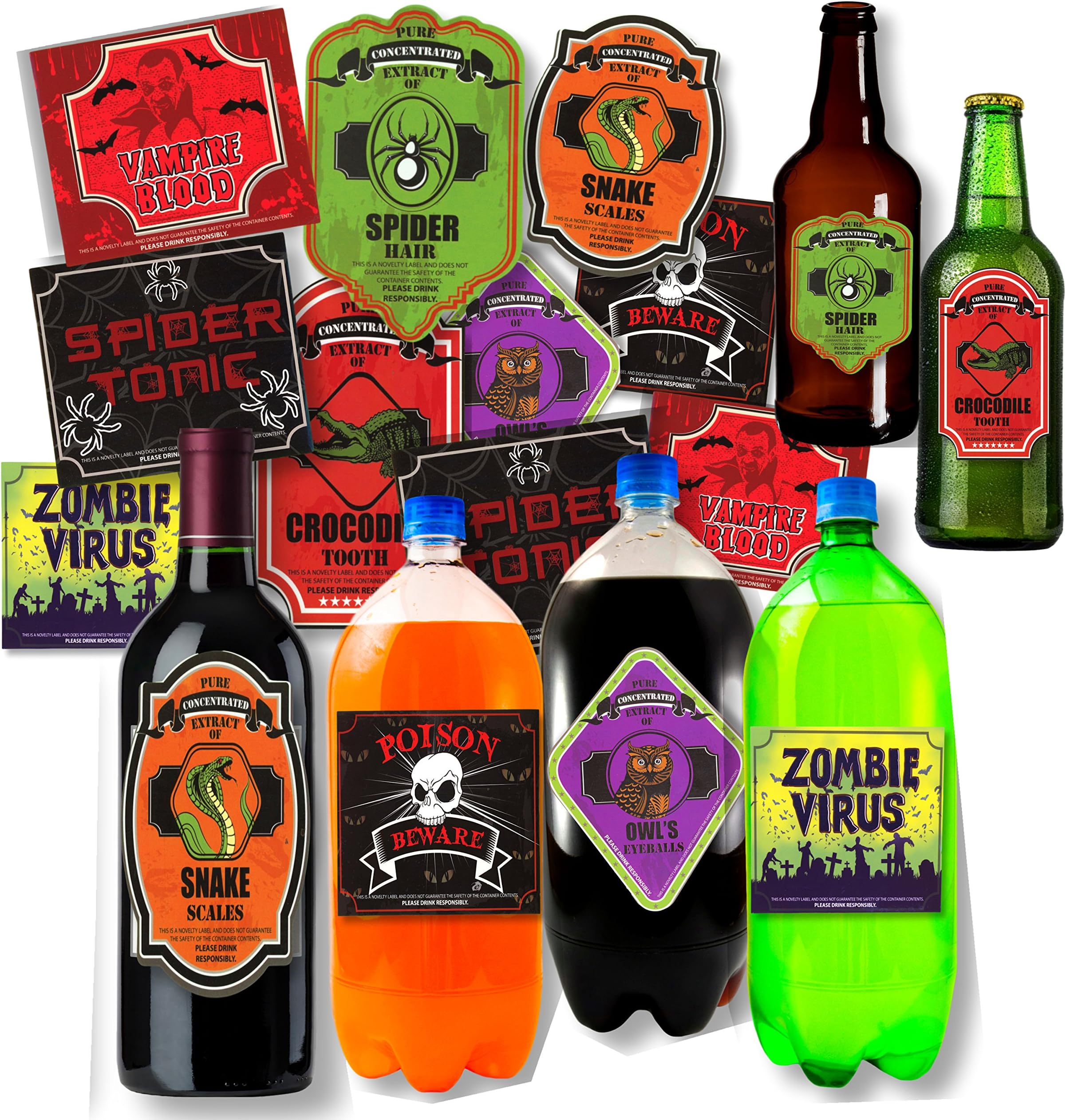 Halloween Bottle Stickers Labels - 16 Labels - Assorted Designs