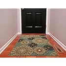 Ottomanson Ottohome Collection Seafoam Damask Design Area Rug with Non-Skid (Non-Slip) Rubber Backing, Seafoam, 3'3" x 5'0"