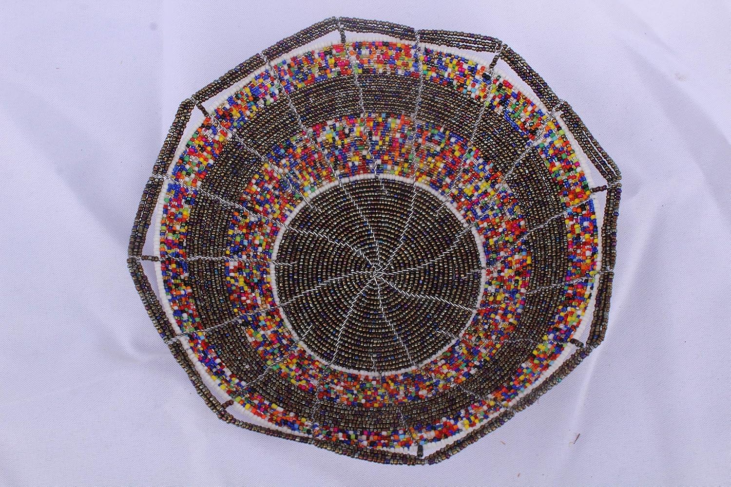 Handmade kenyan Beaded Basket. Beaded bowl. Maasai beaded bowl. 8 Inch Handmade