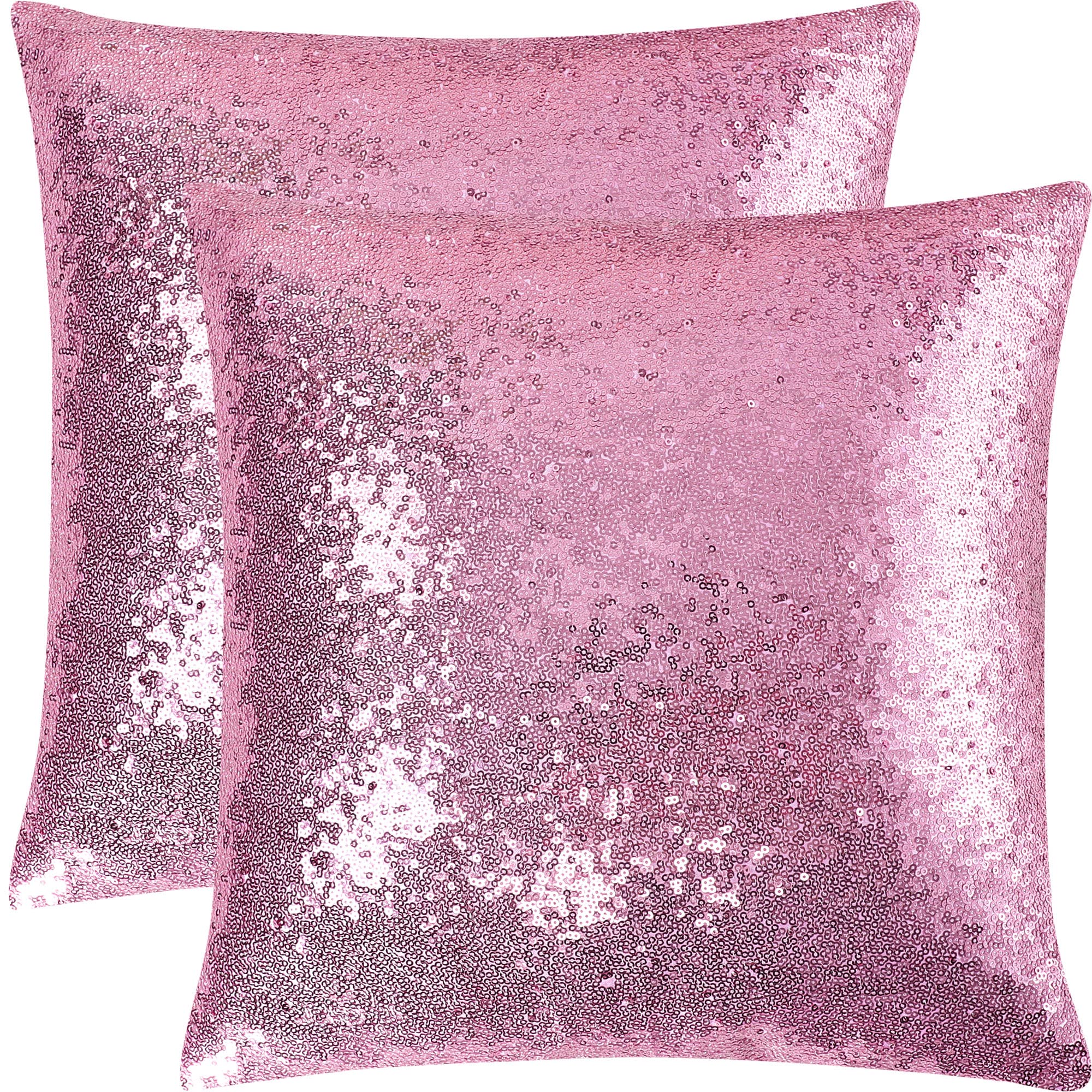 PiccoCasa Pack of 2 Sequin Glitzy Cushion Covers, Shiny Satin Solid Pillow Covers 45x45cm/18x18 in for Christmas Wedding Party Decoration - Pink Throw Cushion Covers with Zipper