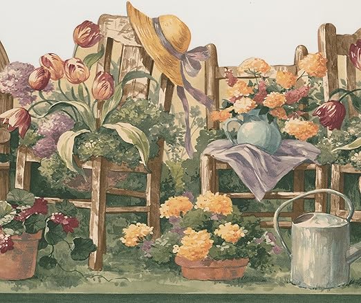 Amazon Com Floral Gardening Wallpaper Border Flowers For Kitchen Bathroom Living Room Roll 15 X 10 2 Home Kitchen