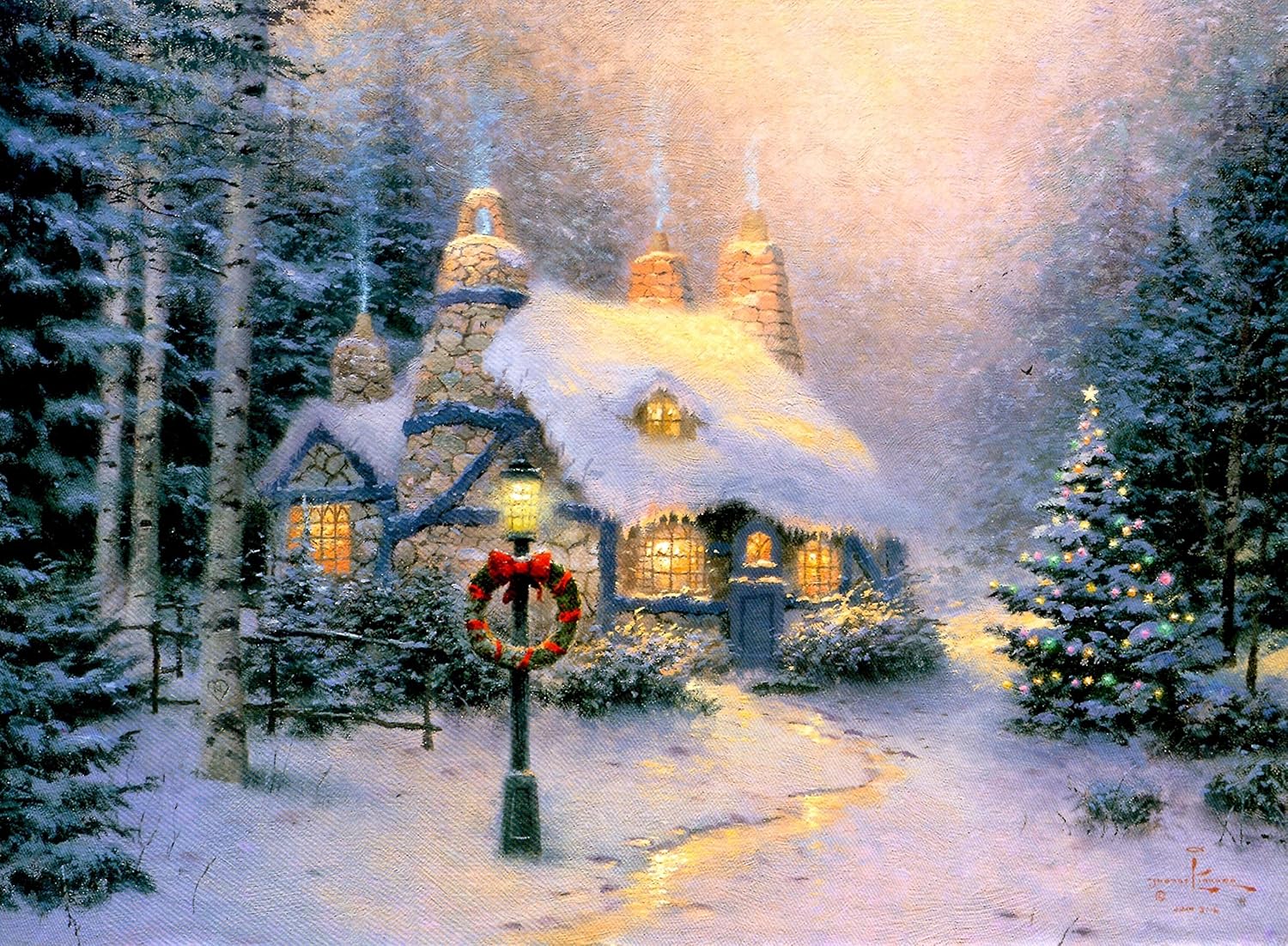 Thomas Kinkade Stonehearth Hutch Christmas Cottage IV