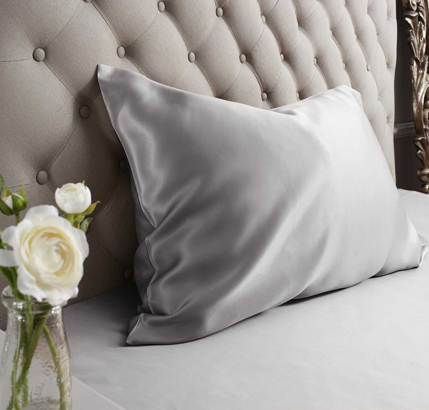 Jasmine Silk 100% 19 Momme Mulberry Charmeuse Silk Pillowcase for Hair and Skin 50 cm x 75 cm Envelope Closure - RRP £35 (Grey)