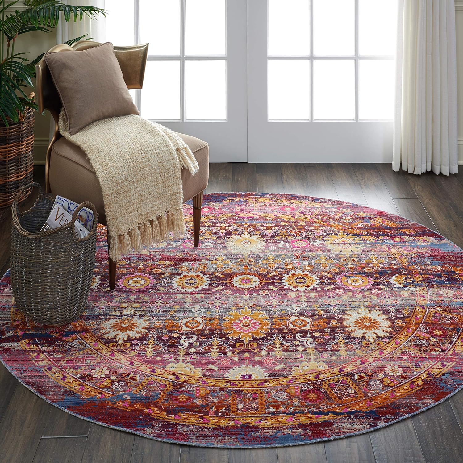 Amazon.com: Nourison Vintage Kashan Multicolor Boho Area Rug, 4'XROUND