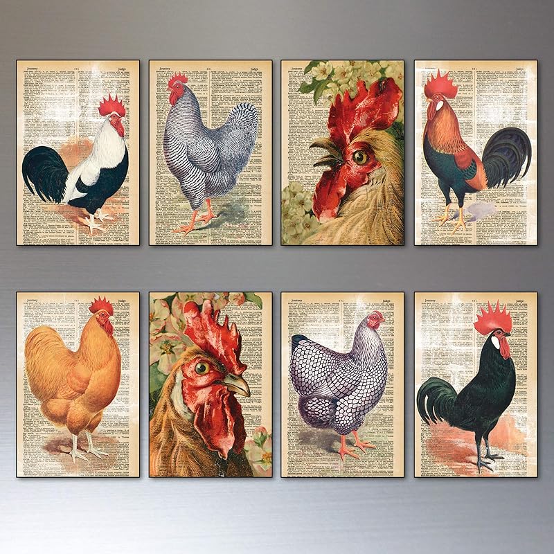 Fridge chicken keeper art set of 8 retro thin decorative