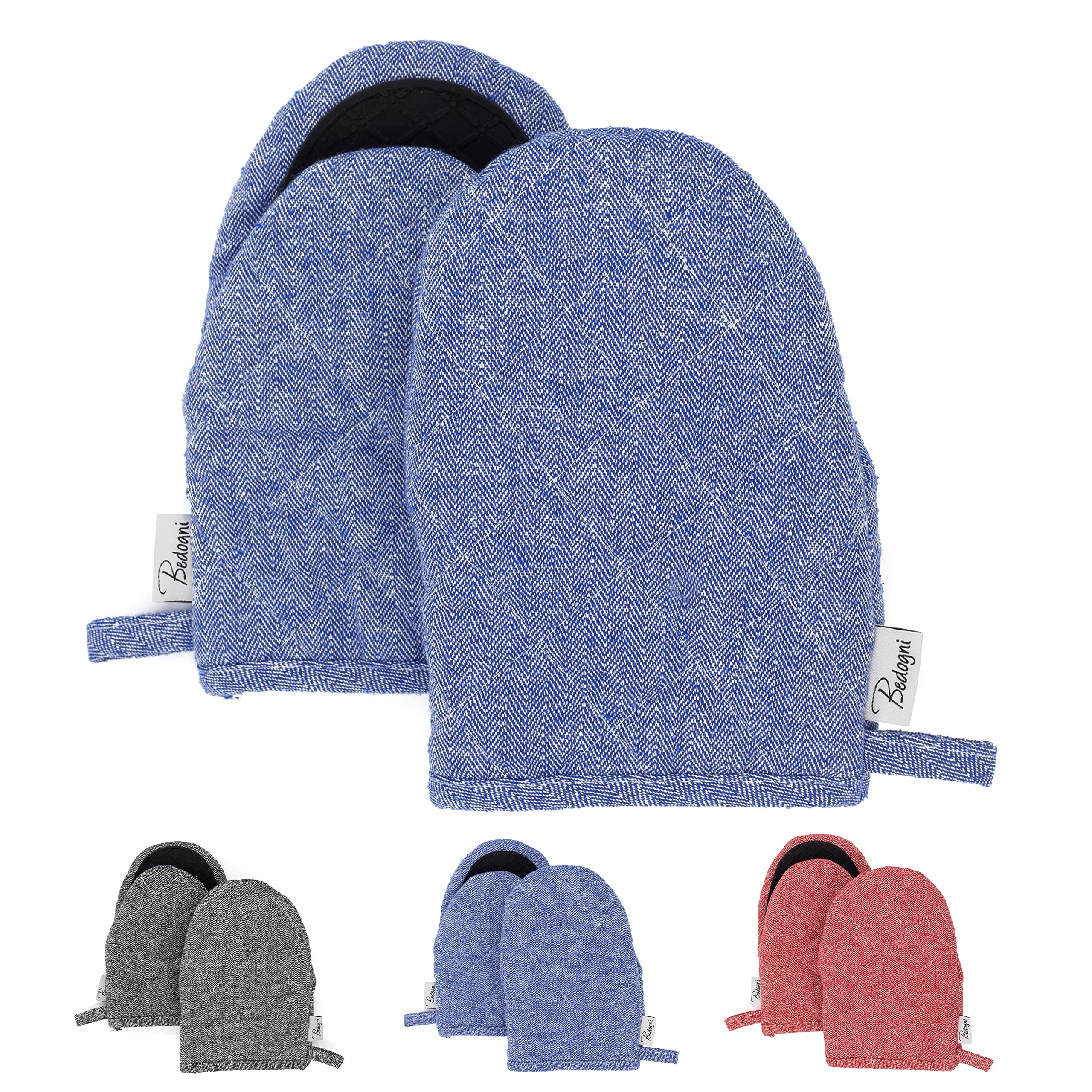 Bedogni Reggio Emilia Thick Cotton Oven and Barbecue Gloves with Heat Resistant Silicone Grips, Kitchen Gloves for Cooking - Hanging