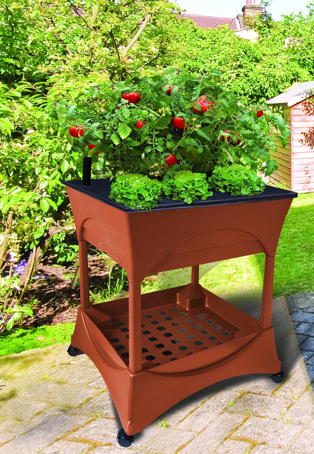 plastic raised garden bed kit on Amazon Com Emsco Easy Picker Raised Bed Grow Box With 30 Stand 4 Casters And Supply Storage Grate Self Watering Garden Outdoor