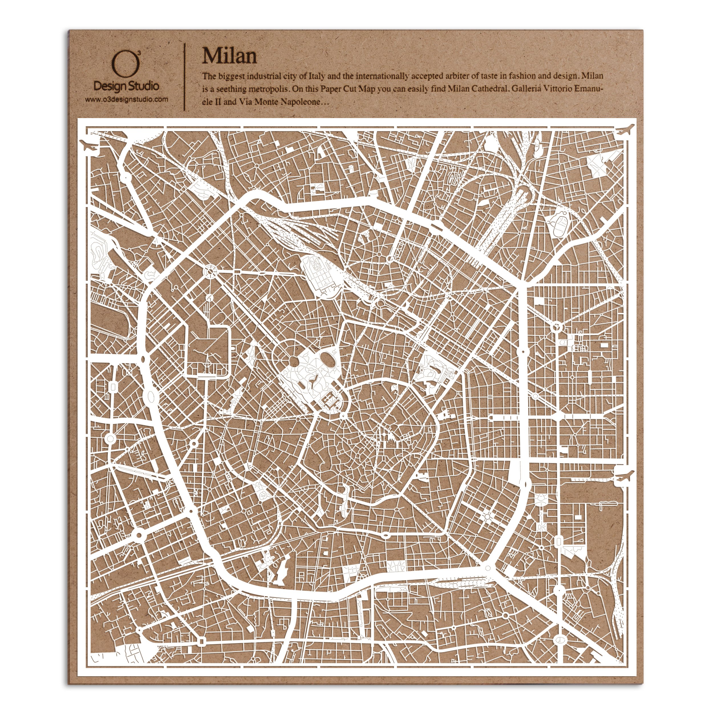 O3 DESIGN STUDIO Milan Paper Cut Map White 12x12 inches Art Print Wall Art