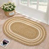 RCTJHOME 2x3 Oval Braided Entryway Rug Natural Color Farmhouse Kitchen Mat | Anti-Slip PP Rope Floor Door Mat, Handmade Country Style, Stain Resistant, Durable for High Traffic Indoor &amp; Outdoor Areas
