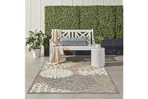 Nourison Aloha Indoor/Outdoor Area Rug 3' 6" x 5' 6", Natural, Rectangular Tropical Botanical Easy-Cleaning Non Shedding Bed Room Living Room Dining Room Deck Backyard Patio
