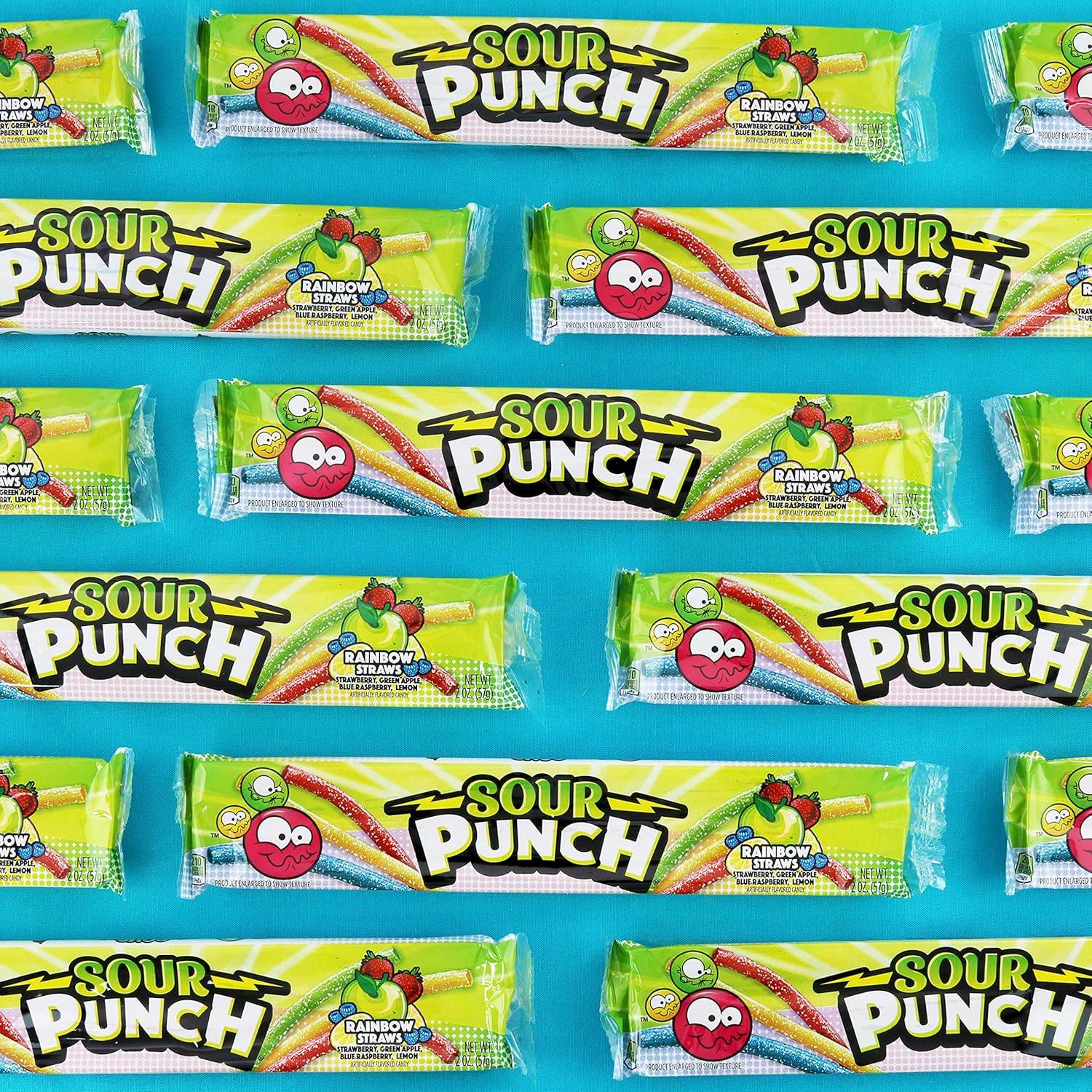 Sour Punch Straws, Rainbow Fruit Flavors, Chewy Sweet & Sour Candy, 2oz Tray (24 Pack) : Grocery & Gourmet Food