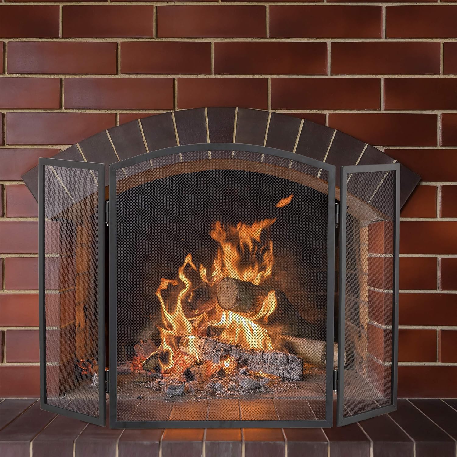 Relaxdays Steel Spark Guard, 3-Panel Fire Screen, Fireplace Fender H x W 62 x 96 cm, Black, 1 x 96 x 62 cm - Image 3