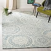 SAFAVIEH Abstract Collection Area Rug - 9' x 12', Ivory & Blue, Handmade Wool, Ideal for High Traffic Areas in Living Room, B