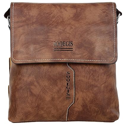 Diswa Leather Messenger Bag and Office Bag Use Personal Proof Storage Bag (Dark Brown)