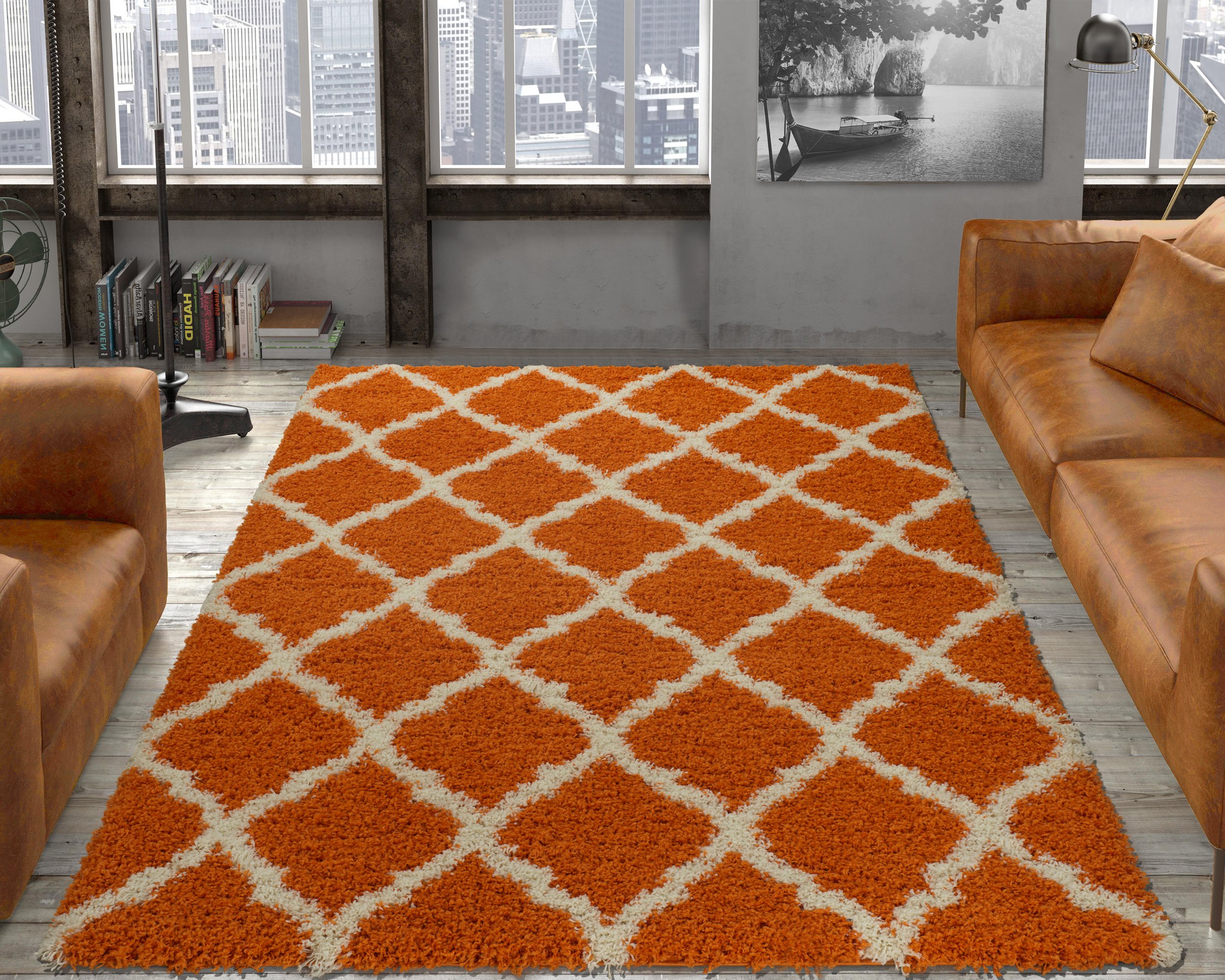 Ottomanson SHG2271-3X5 Trellis Shag Rug, 3'3" x 4'7", Orange
