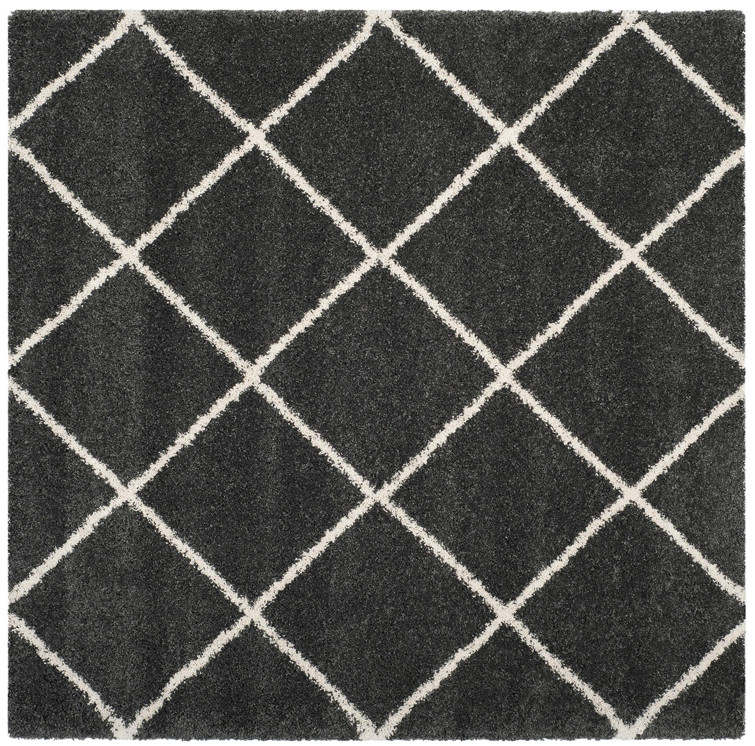 SAFAVIEH Hudson Shag Collection Area Rug - 9' Square, Dark Grey & Ivory, Modern Trellis Design, Non-Shedding & Easy Care, 2-inch Thick Ideal for High Traffic Areas in Living Room, Bedroom (SGH281G) Image