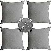 Demetex Outdoor Pillow Covers Waterproof Square Pillow Case Decorative Throw Pillows for Couch Patio Furniture Holidays Indoor Outdoor Party, Set of 4, 18x18 Inch, Light Grey