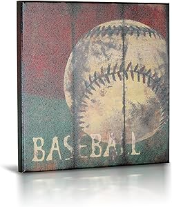 Baseball Sports Canvas Wall Art | Boys Bedroom Décor | Kids Room | Vintage Sports Art | Baseball Decor | for Sports Room & Game Room | Great Gift | Large Size 18"x18"