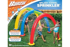 BANZAI Splash Tunnel Sprinkler, Length: 82 in, Width: 76 in, Height: 50 in, Inflatable Outdoor Backyard Splash Toy