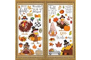 Hrency Thanksgiving Window Clings Double Sided Fall Leaves Autumn Window Clings for Glass Cute Turkey Gnome Autumn Window Stickers Fall Window Stickers Home Office Fall Decorations