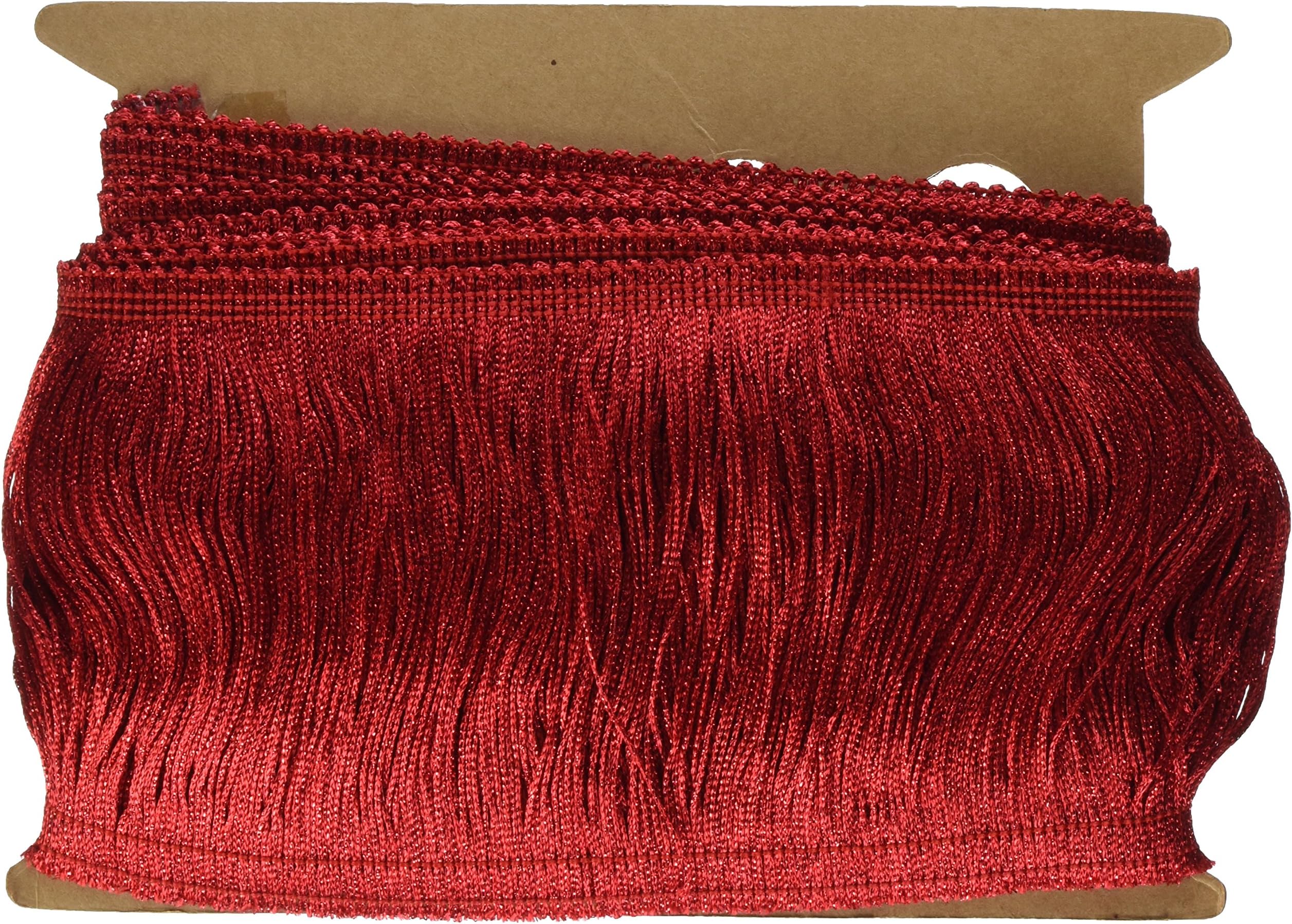 Decorative Trimmings 100% Rayon Chainette Fringe, 6" x 9 yd, Metallic Cherry Red