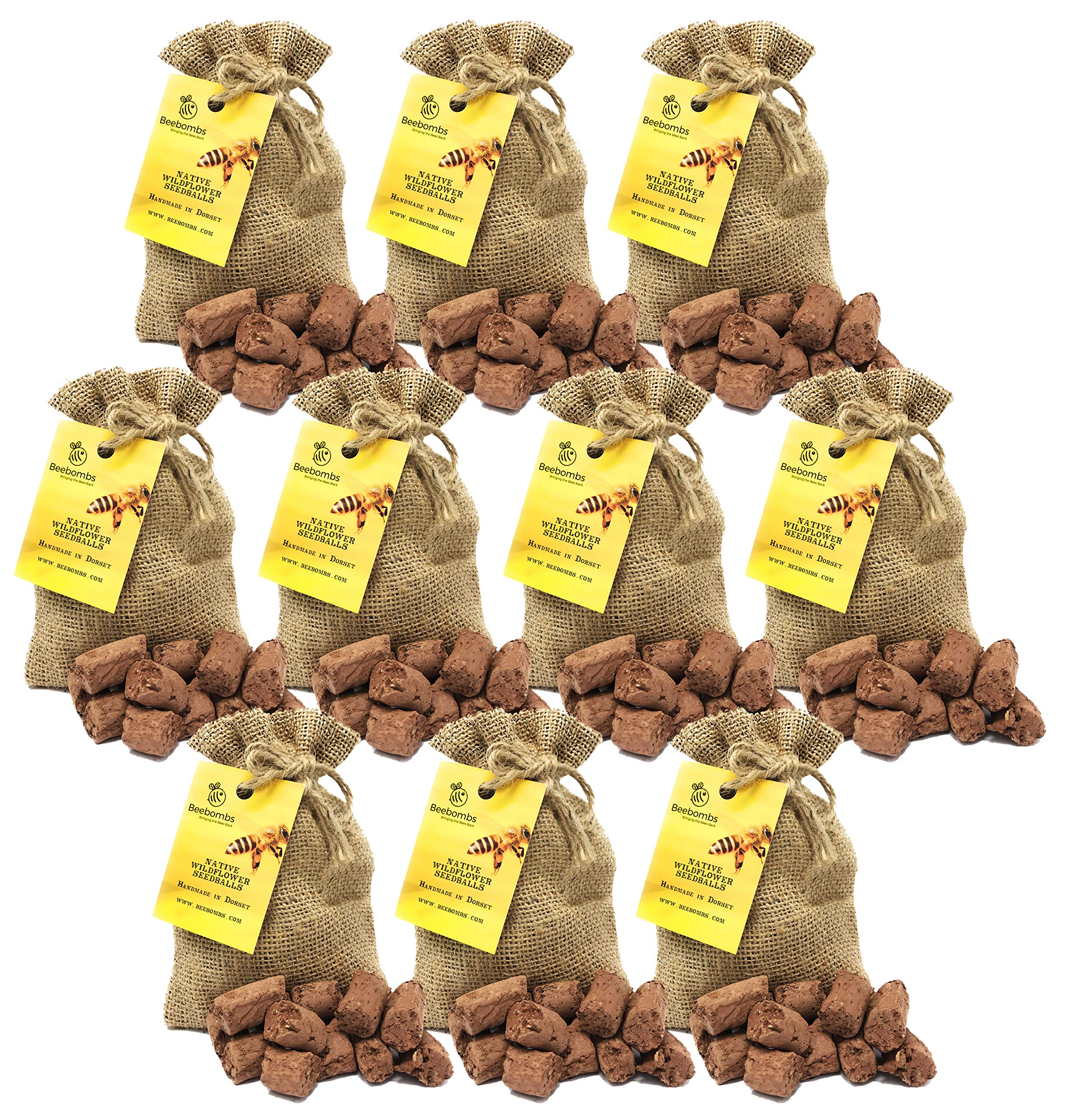 10 Packs of Native Wildflower Seedballs. Handmade in Dorset. Bring The Bees Back