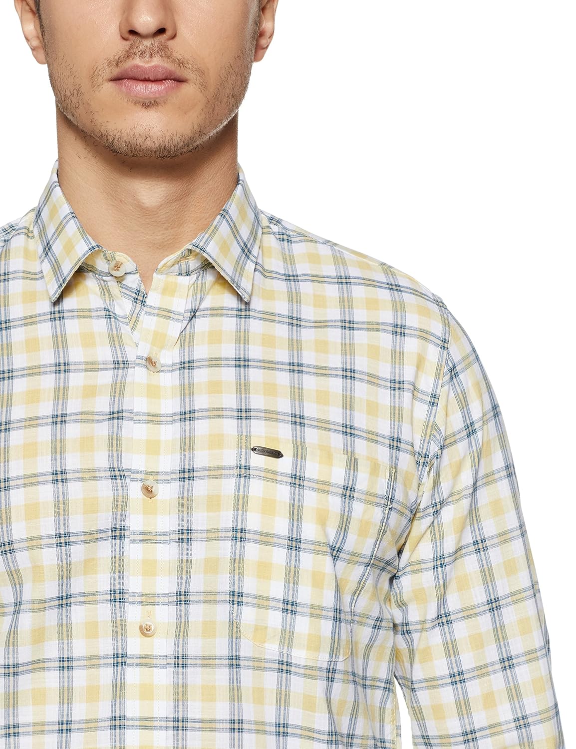 peter england men's checkered slim fit casual shirt