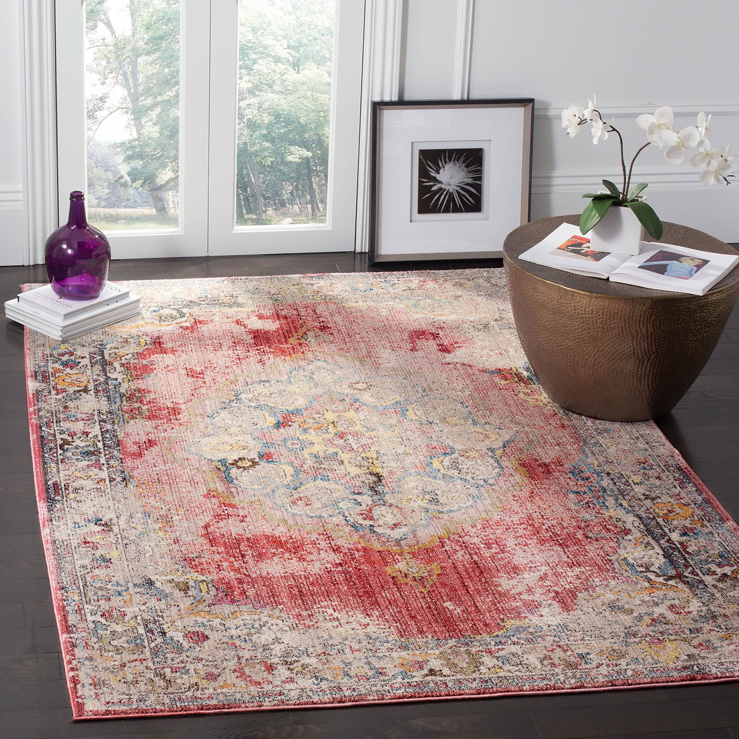 Safavieh Trendy New Transitional Indoor Woven Rectangle Area Rug, Bristol Collection, BTL343, in Fuchsia / Light Grey, 91 X 152 cm for Living Room, Bedroom or Any Indoor Space
