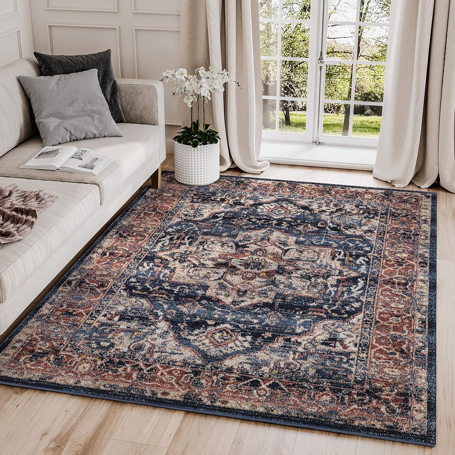 Abani Rugs Large Navy & Beige Oriental Medallion Area Rug
