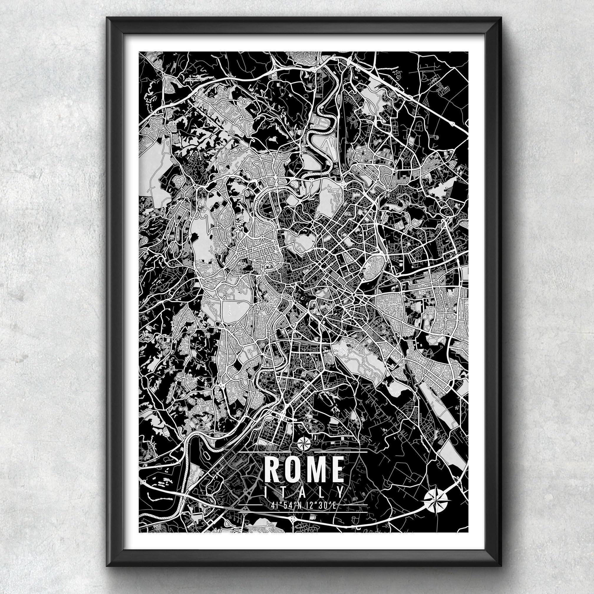 Rome Italy Map with Coordinates, Rome Wall Art, Rome Map, Map Art, Map Print, Rome Print, Rome Art, Rome Gift, Map, Wall Art, Italy Map, Art